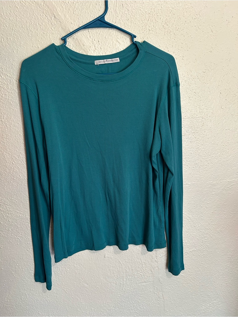 Peruvian Connection Teal Long-Sleeve Crewneck Top